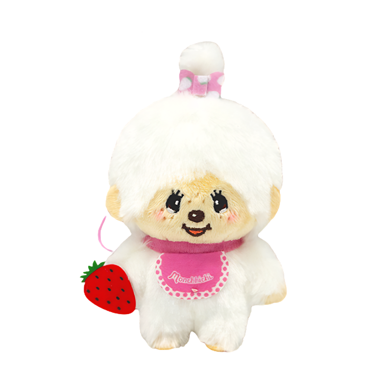 MONCHHICHI Monchhichi Girl White Strawberry Mini Mascot Holder Keychain