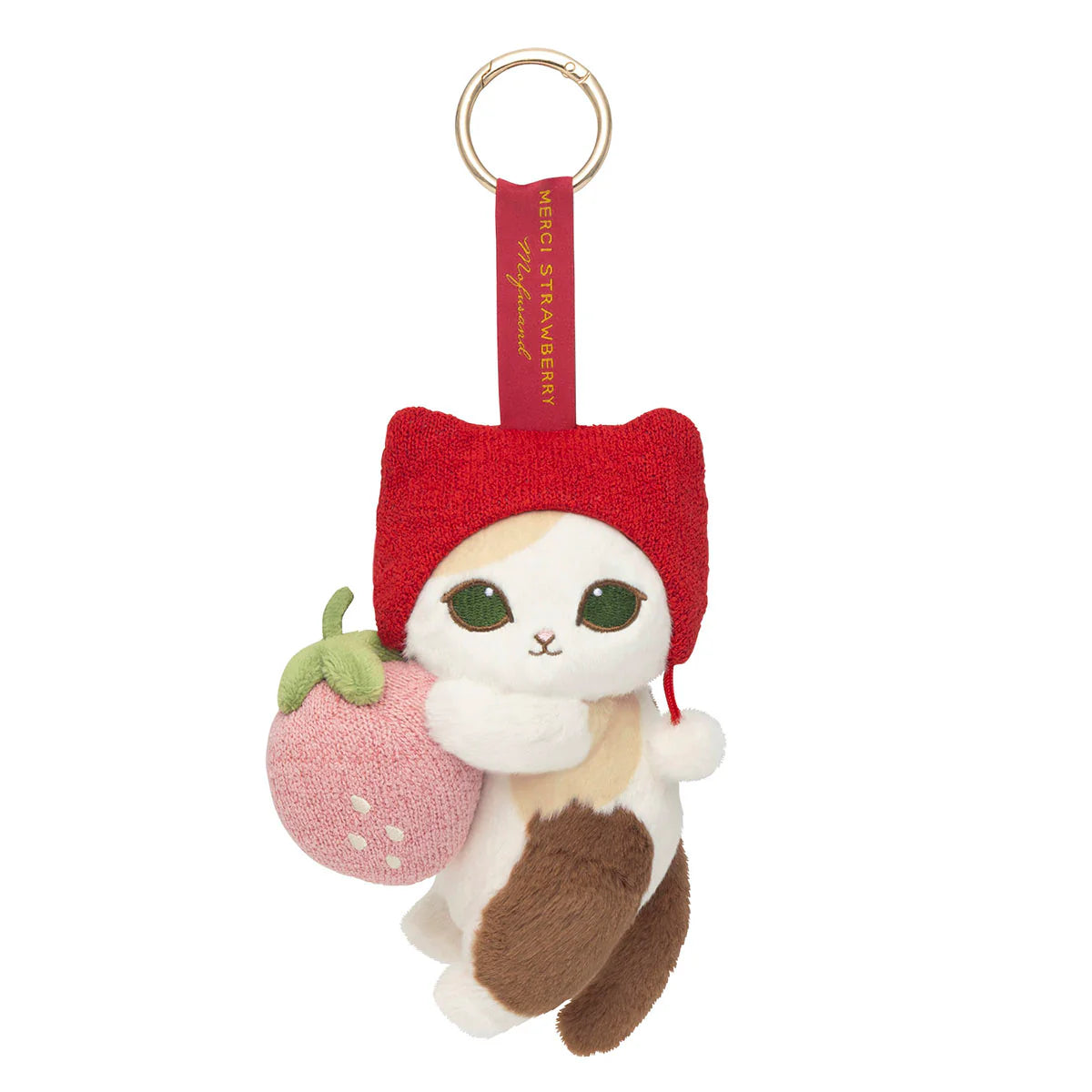 MOFUSAND Merci Strawberry Mascot Holder Keychain (Strawberry & Calico Cat)