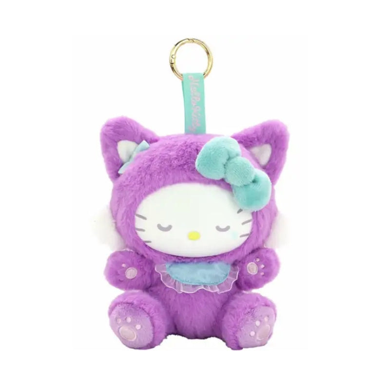 SANRIO Hello Kitty Fine Face Cat Mascot Holder Keychain (Purple)