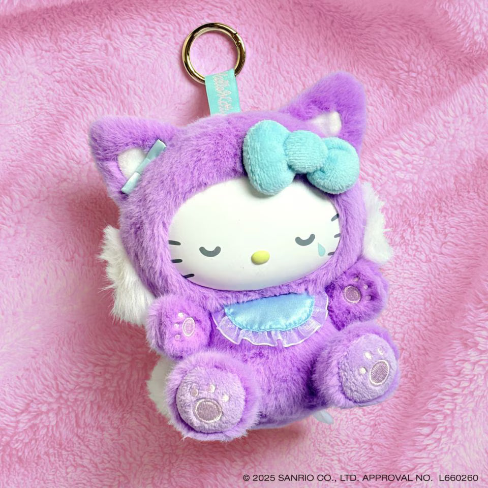 SANRIO Hello Kitty Fine Face Cat Mascot Holder Keychain (Purple)