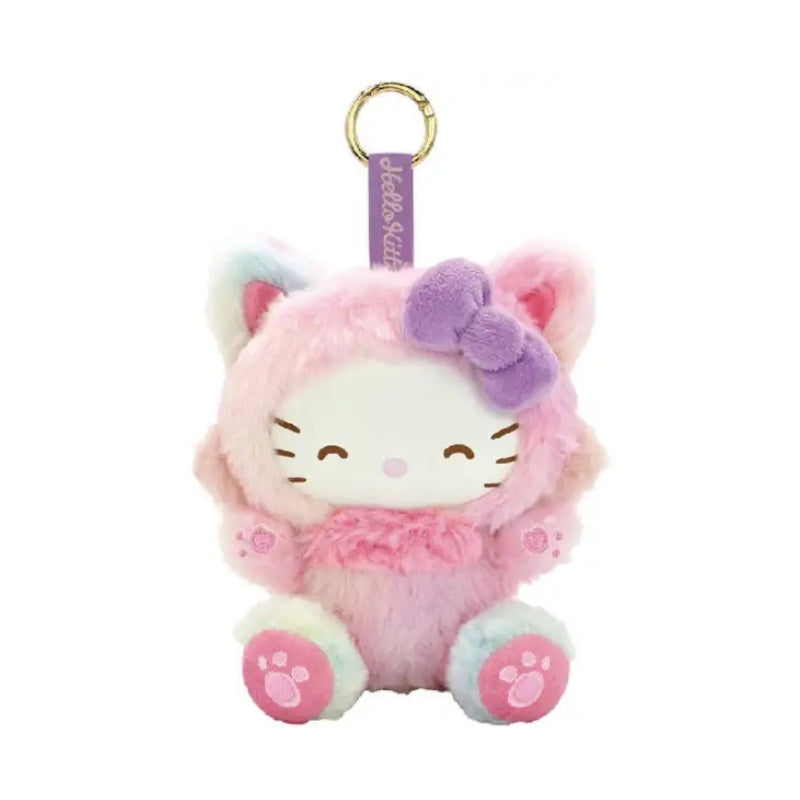 SANRIO Hello Kitty Fine Face Cat Mascot Holder Keychain (Rainbow)