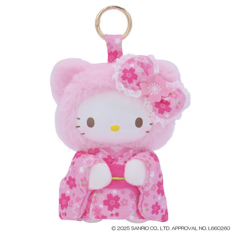 SANRIO Hello Kitty Fine Face Mini Sakura Kimono Bear Mascot Holder Keychain