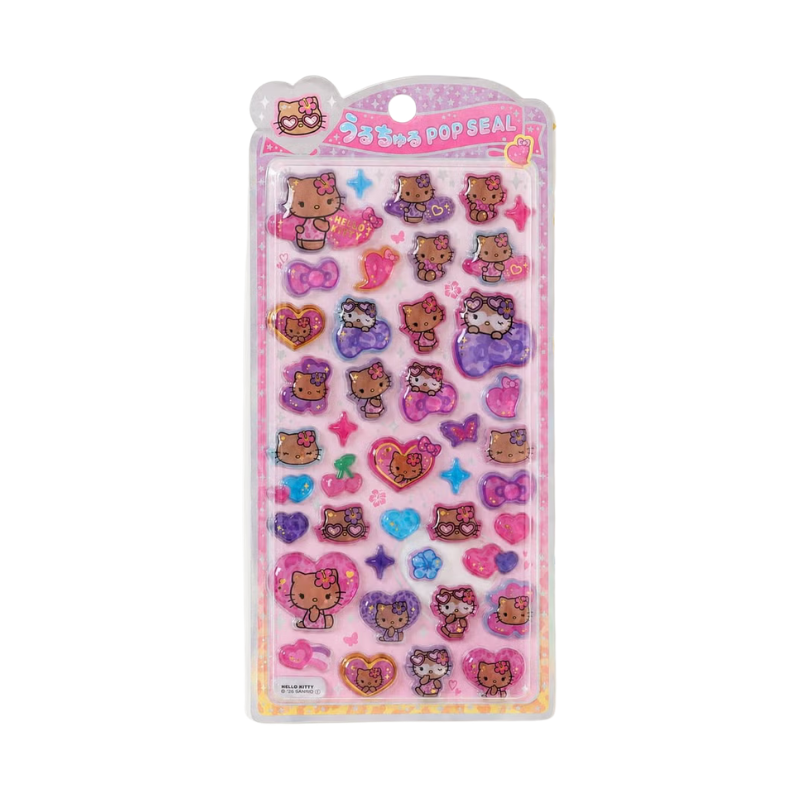 SANRIO Hello Kitty Uruchuru Pop Seal Sticker - pink purple leopard print