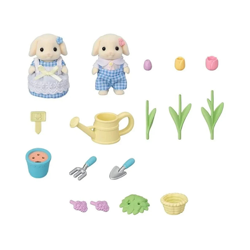 SYLVANIAN FAMILIES Flora Rabbit Sister & Brother Blossom Gardening Set