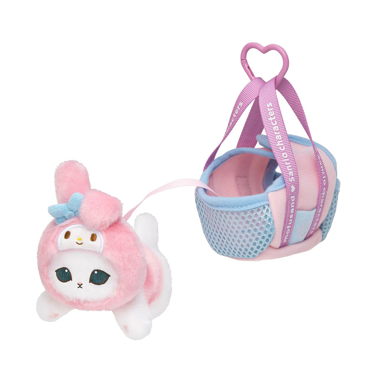mofusand-x-sanrio-characters-outing-cat-in-bag-mascot-holder-keychain-my-melody-