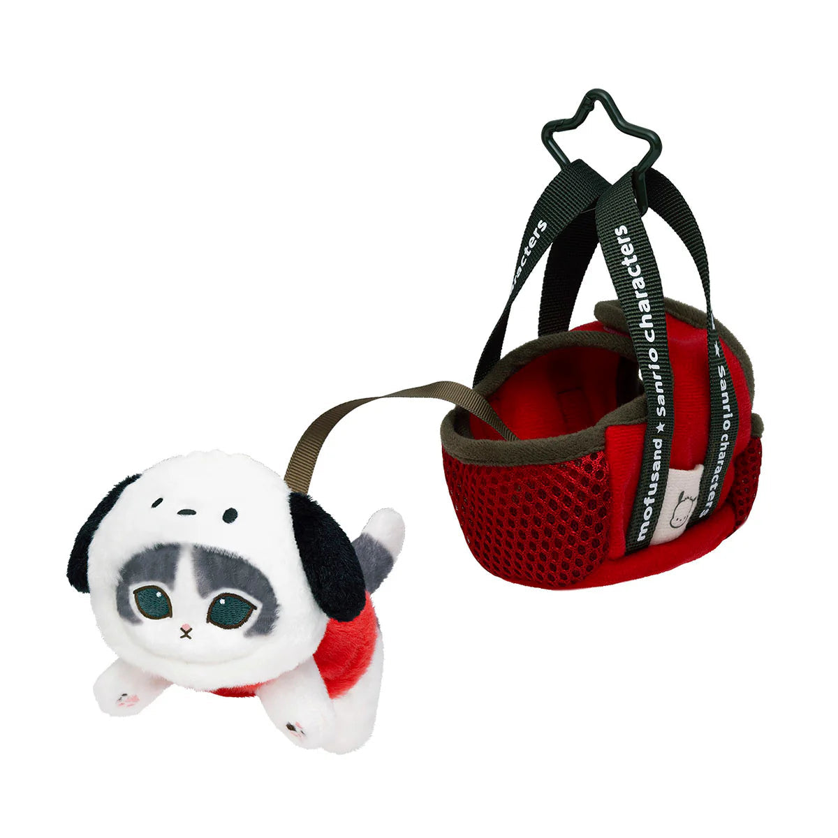 mofusand-x-sanrio-characters-outing-cat-in-bag-mascot-holder-keychain-pochacco-