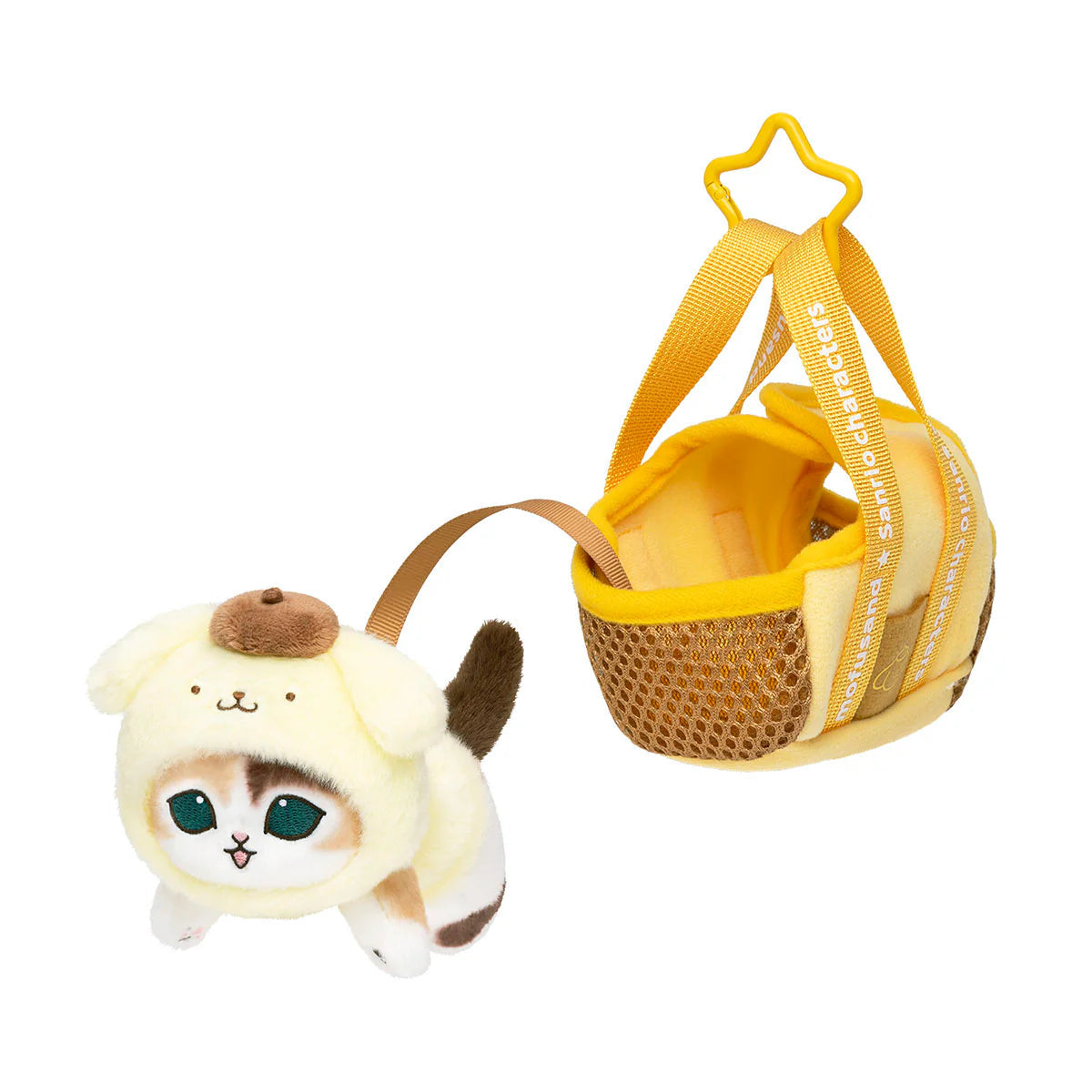 mofusand-x-sanrio-characters-outing-cat-in-bag-mascot-holder-keychain-pompompurin-