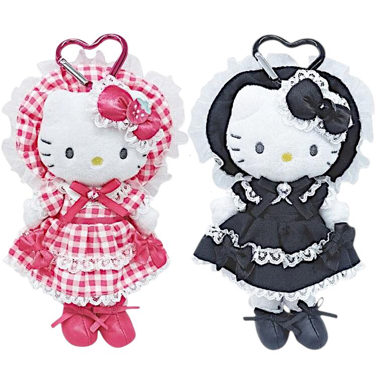 sanrio-hello-kitty-style-up-long-leg-lolita-mascot-holder-keychain-black-pink