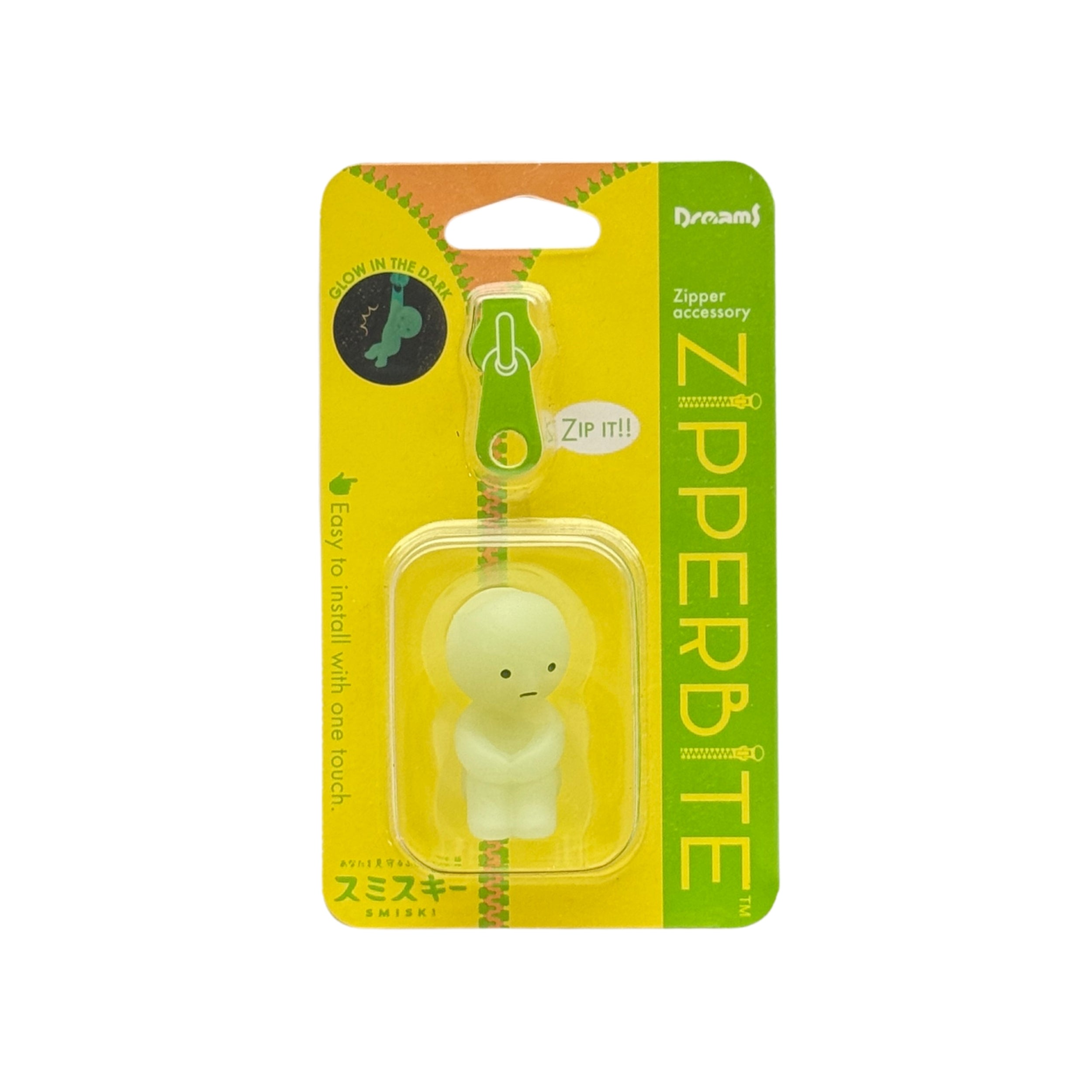 Smiski Zipperbite Hugging Knee glow-in-the-dark bag charm, front