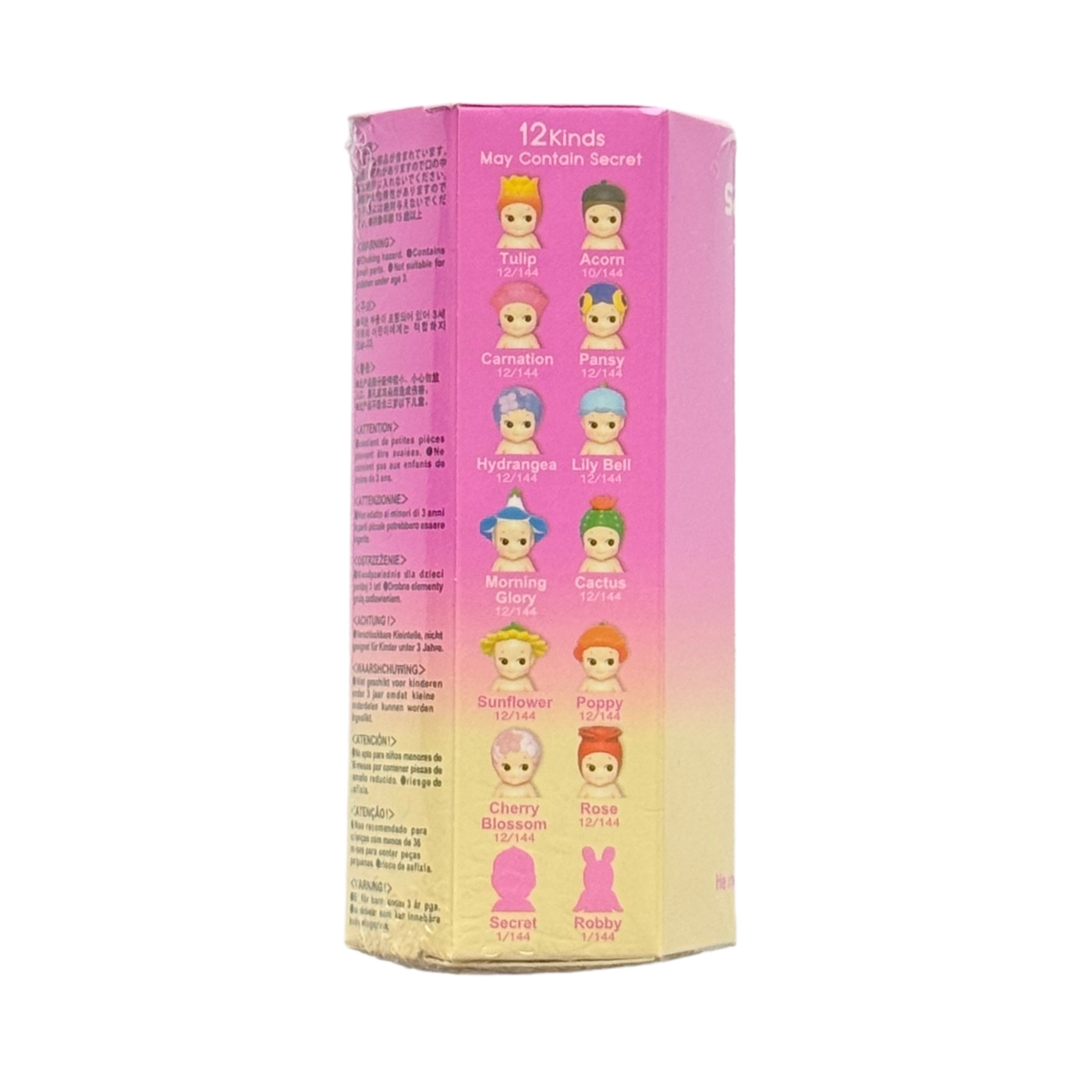 Sonny Angel Flower Series blind box, back of packaging